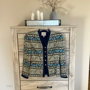 Adrianna Papell Blue and Gold Patterned Blazer